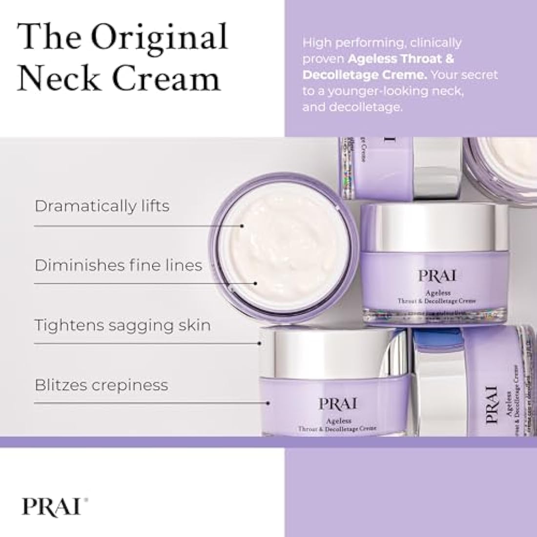 PRAI Ageless Throat & Decolletage Creme 200ml - Anti-Ageing, Collagen Boosting Skincare Cream - Tightens & Firms Skin, Reduces Wrinkles - Luxury Neck Moisturiser With Hyaluronic Acid - 7 Day Results