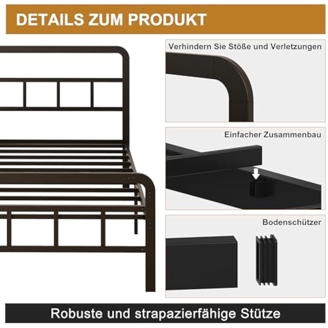 Yicensen Super King Bed Frame with Curved Headboard and Footboard 180x200 cm, Black Super King Platform Bed with Heavy Metal Slats for Stable Support, No Box Spring Needed, Noise Free, Easy Assembly