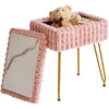 IBUYKE Rectangle Vanity Chair with Storage Space, Footrest Footstool Ottoman, Vanity Stool, Dressing Table Chair, with Anti-Slip Feet, for Makeup Room, Bedroom, Square grid pattern, Pink WBD004P