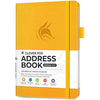 Clever Fox Address Book with alphabetic tabs - PU Leather Telephone and Address Book for Keeping Contacts Safe, Contact Organizer Journal, Medium Size (13.5 x 19cm) Hardcover, Amber Yellow
