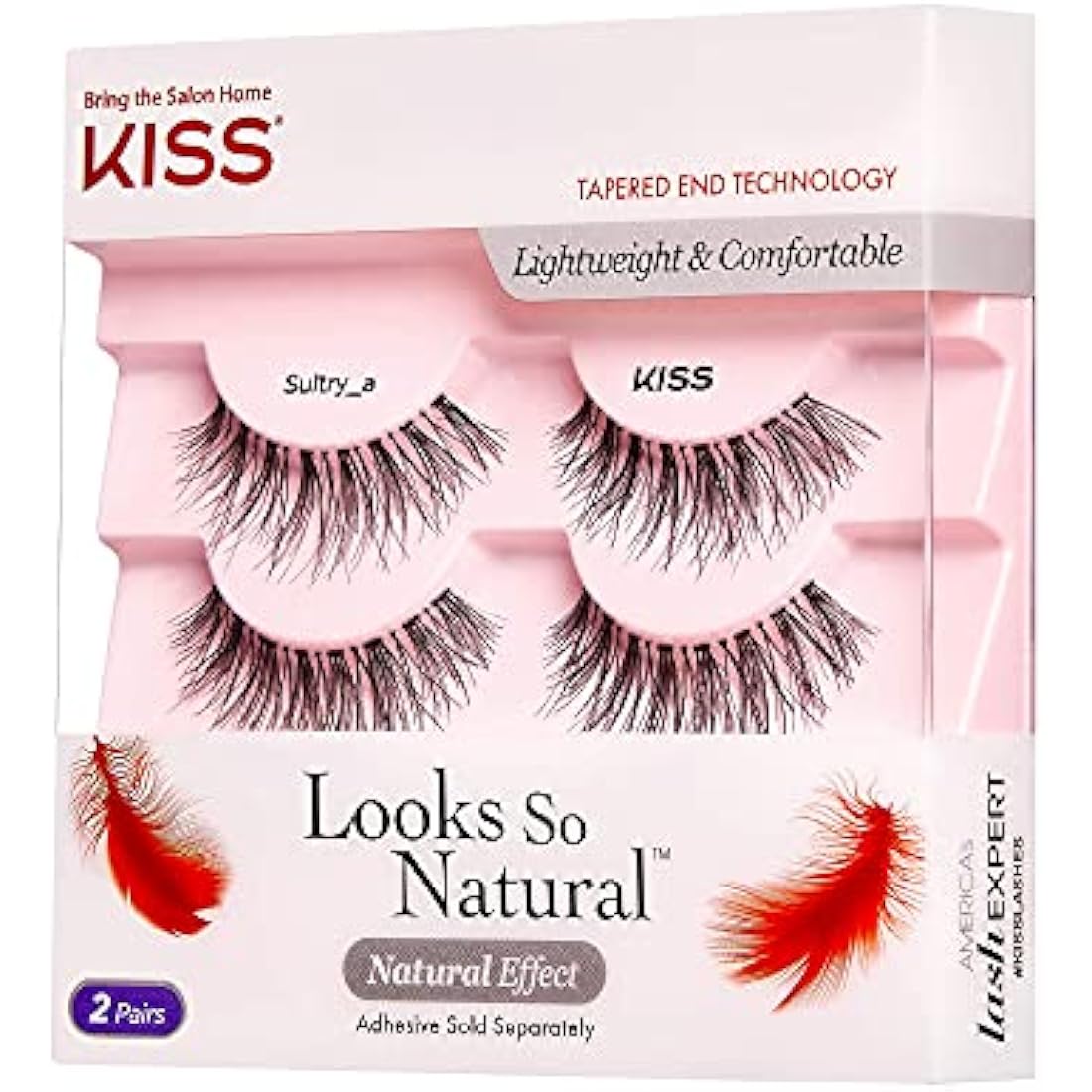 KISS Looks So Natural False Eyelashes Double Pack, Lightweight & Comfortable, Tapered End Technology, Reusable, Cruelty-Free, Contact Lens Friendly, Style 'Sultry', 2 Pairs Fake Eyelashes