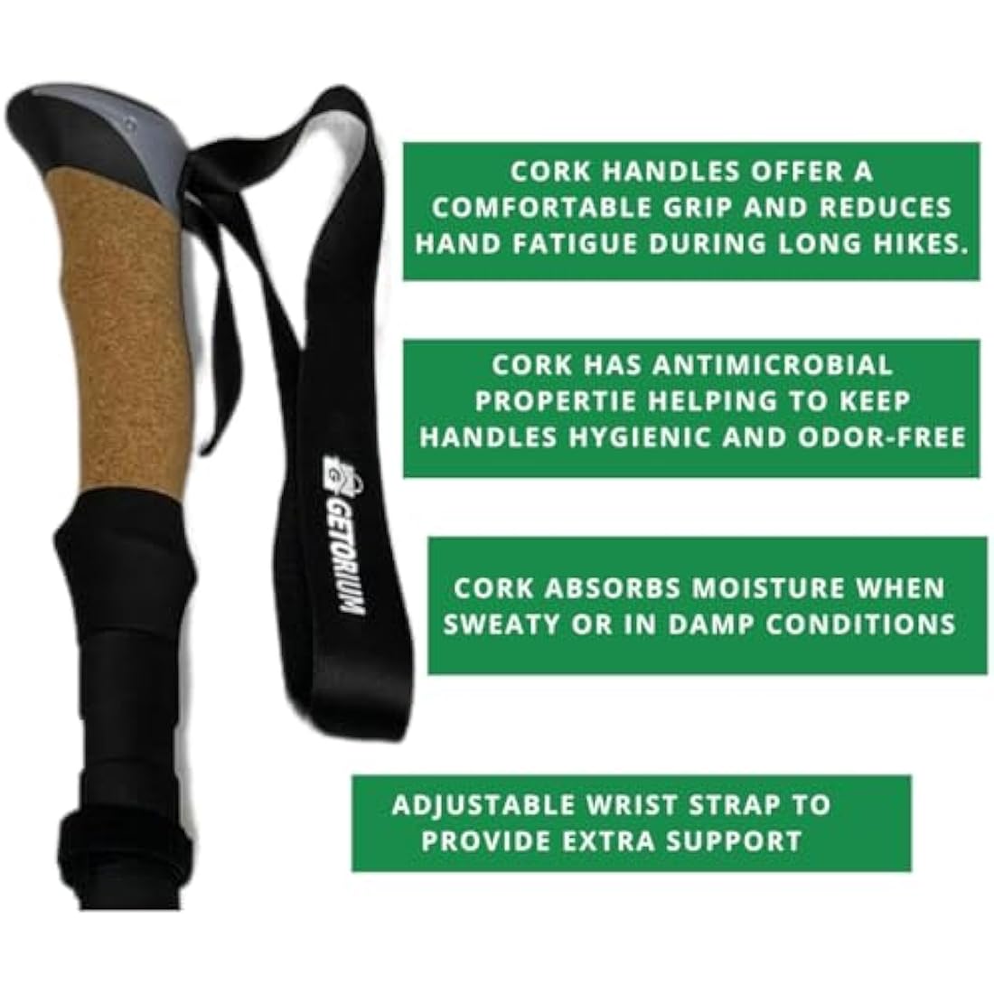 GETORIUM Trekking Poles - Lightweight, Folding Hiking Poles for Backpacking Gear, Nordic Ultralight Walking Sticks, 2 Poles, Aluminum 7075, 110-130cm, Cork Grip
