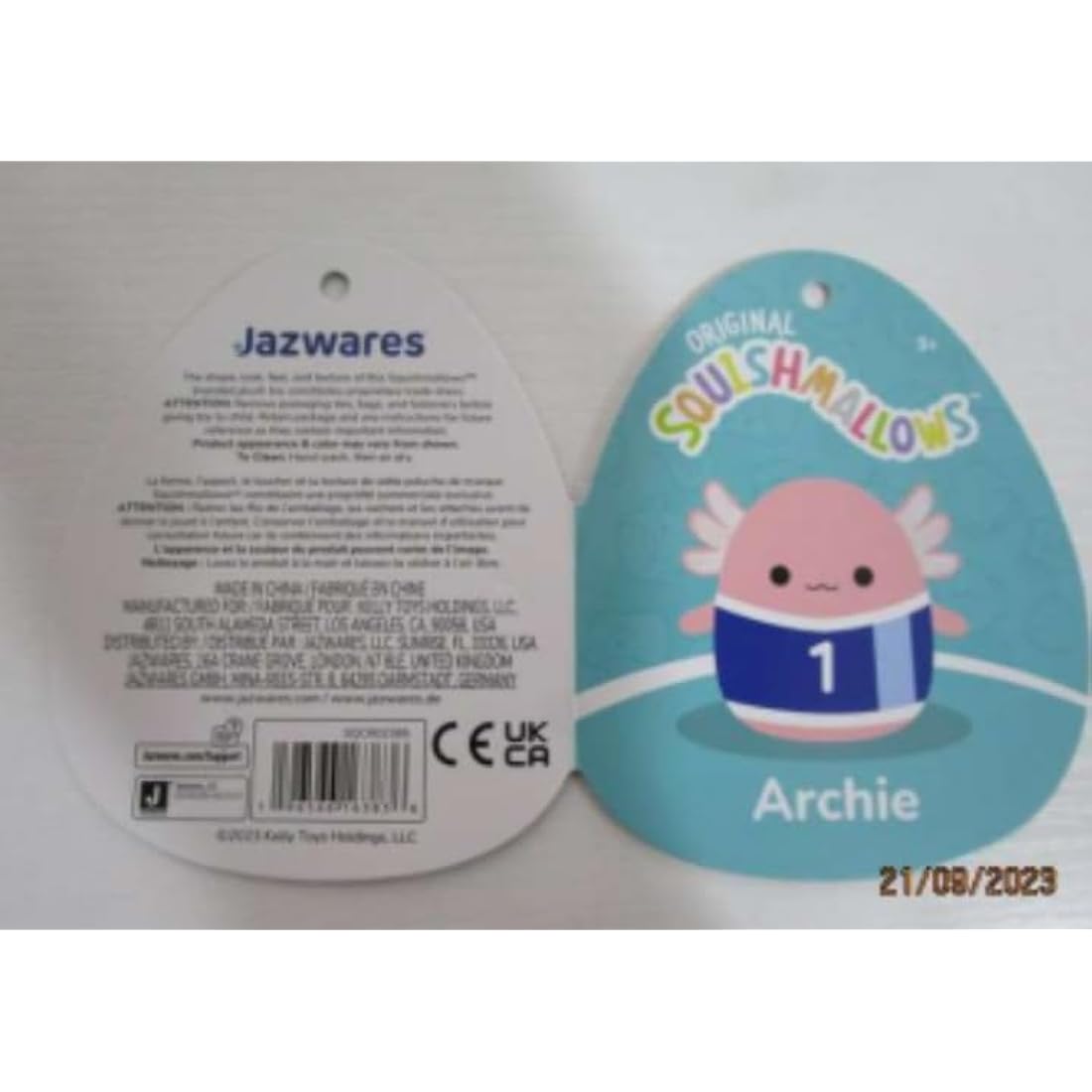 Squishmallows Original 7.5-Inch Archie the Axolotl with Soccer Jersey - Little Official Plush