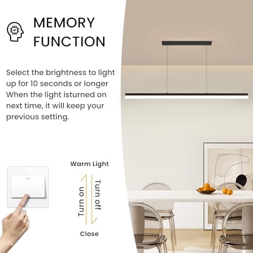 Mikeru 150CM Pool Table Lights, LED Linear Pendant Light 10% to 100% Dimmable Height Adjustable Chandelier with Memory Function 3000K/4500K/6000K Minimalist Island Light for Office, Living Room