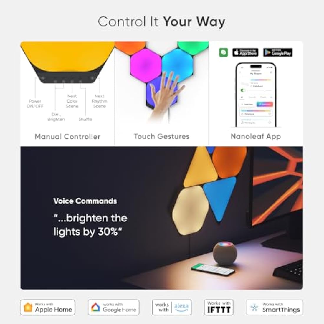 Nanoleaf Shapes Ultra Black Hexagon Starter Kit, 9 Smart Light Panels LED RGBW - Modular Wi-Fi Colour Changing Wall Lights, Works with Alexa Google Assistant Apple Homekit, for Room Decor & Gaming