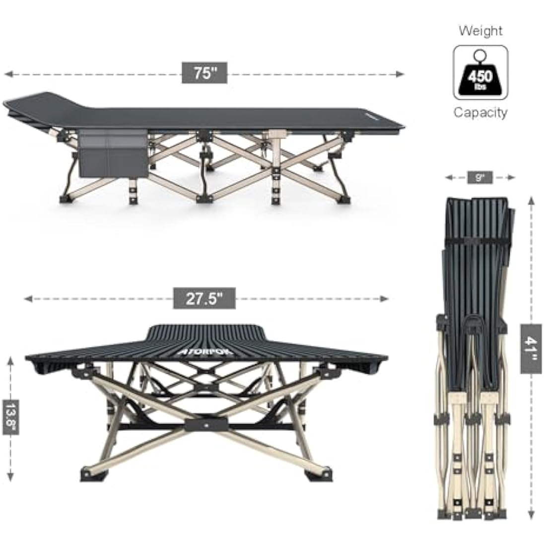 ATORPOK SHOP Camp Beds for Adults Comfortable, Tent Folding Cot for Sleeping, Lightweight Folding Bed with Carry Bag Supports 450 lbs, Office Nap and Beach Vocation