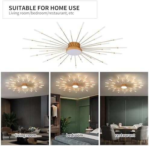 Modern LED Ceiling Light,30+1 Heads Semi Flush Mount Gold Chandeliers Ceiling Lighting for Bedroom Living Room Kitchen Dining Room Restaurant