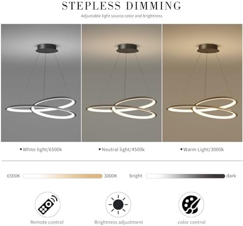 Mikeru Modern Hanging Chandelier with Memory 3000k/4500k/6500k Kitchen Island Pendant Light, Height Adjustable 1.5M Ceiling Pendant Light for Kitchen, Dining Room, Living Room, Bedroom