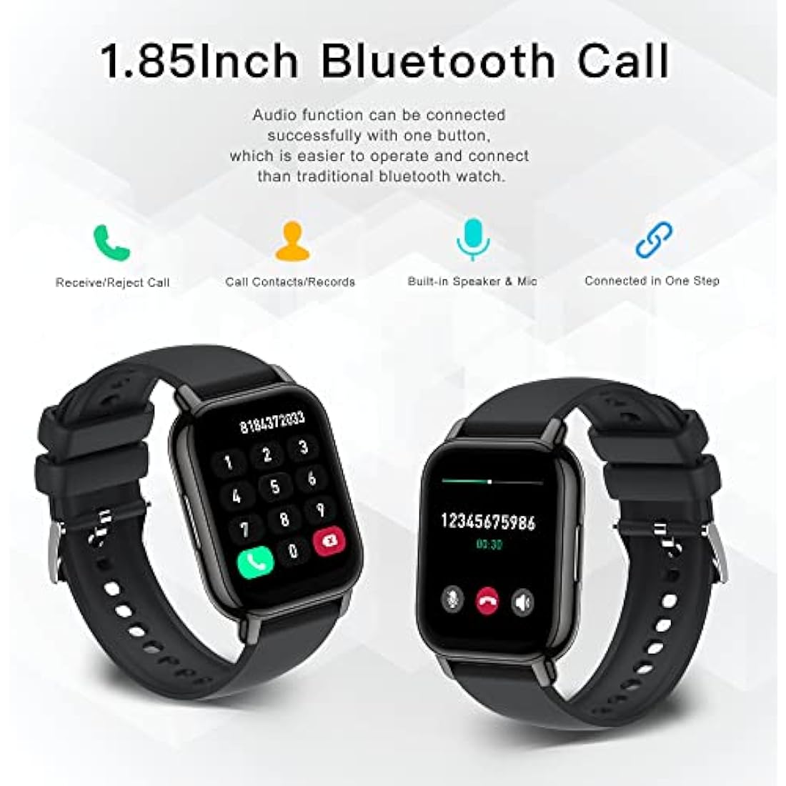 Popglory Smart Watch for Women Men Answer/Make Calls, 1.85" Smartwatch 44mm 2 Straps & Split Screen, 100+ Sports Fitness Watch with Blood Pressure/Oxygen/Heart Rate Monitor for iOS and Android