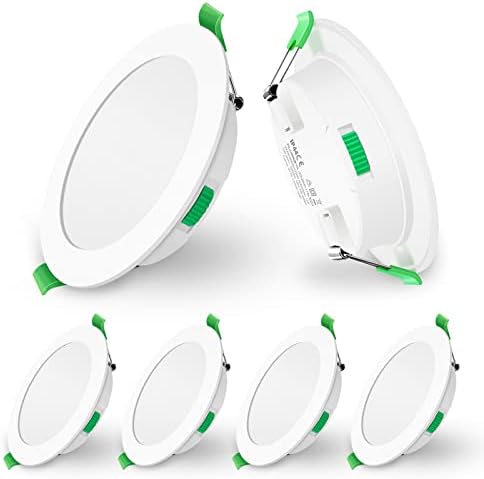 LED Recessed Ceiling Lights, 10W Dimmable Spotlights 28.7mm Ultra-Slim, 3000K Warm 4000K Neutral 6500K Cool Adjustable, Φ125-135mm Cutout, Round Downlights for Bathroom Kitchen Living Room, Pack of 6