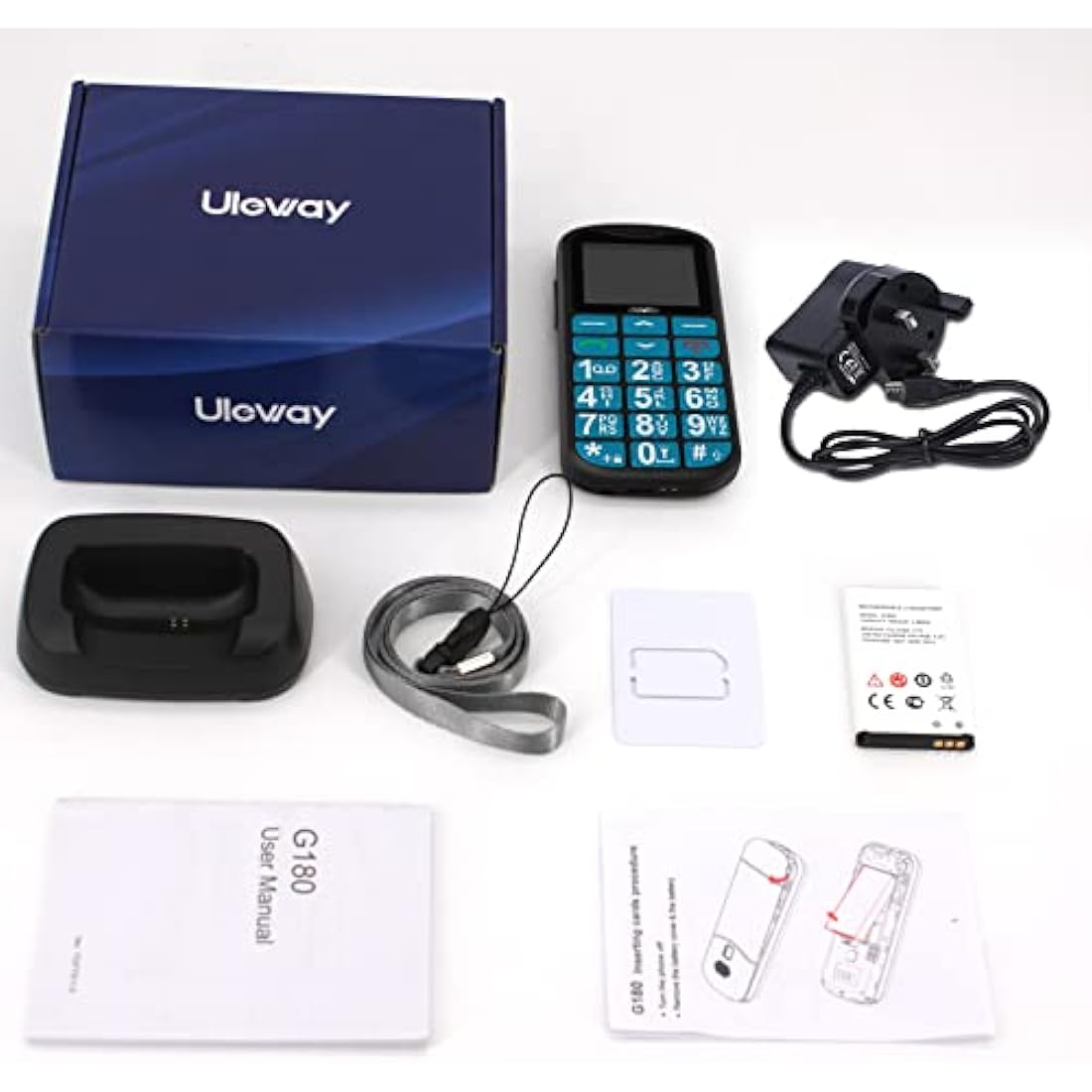 uleway 2G Big Button Mobile Phone for Elderly, Unlocked Dual Sim Free Senior Mobile Phones, Easy to Use Pay as You Go 1.77" LCD Display, SOS Button, Talking Numbers, Torch, 800 mAh Battery - Blue