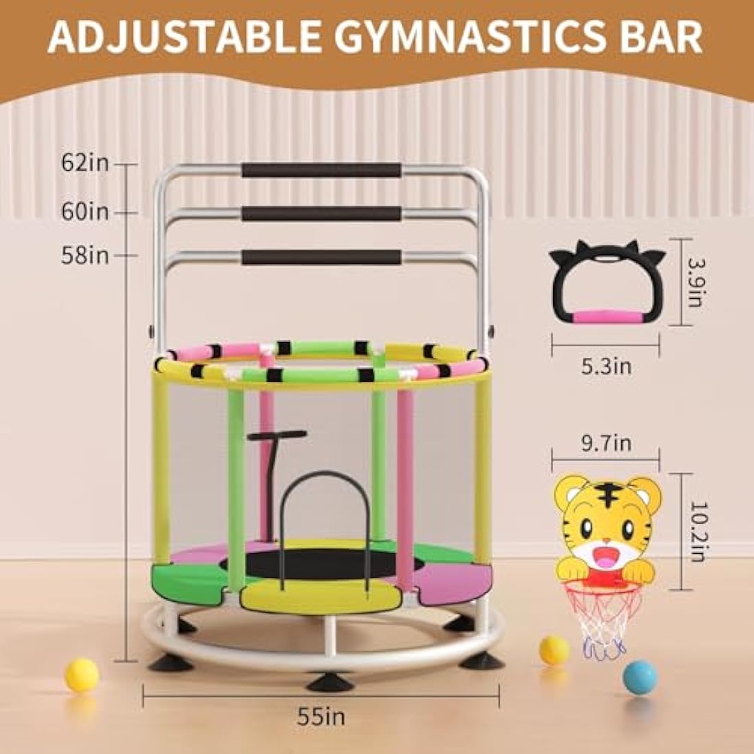 Trampoline for Kids, Adjustable Baby Toddler Trampoline
