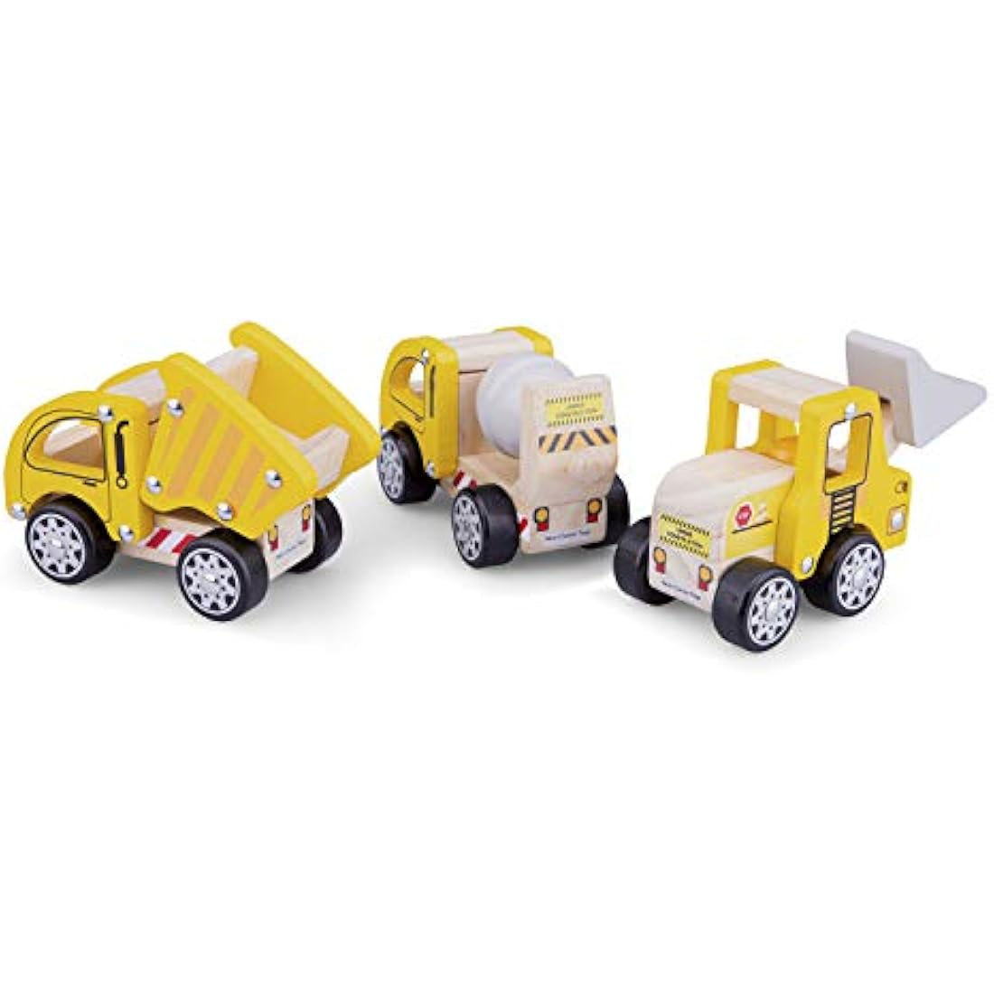 New Classic Toys 11948 Wooden Construction Vehicles Set for Toddlers First Cars for One Year Old, Yellow