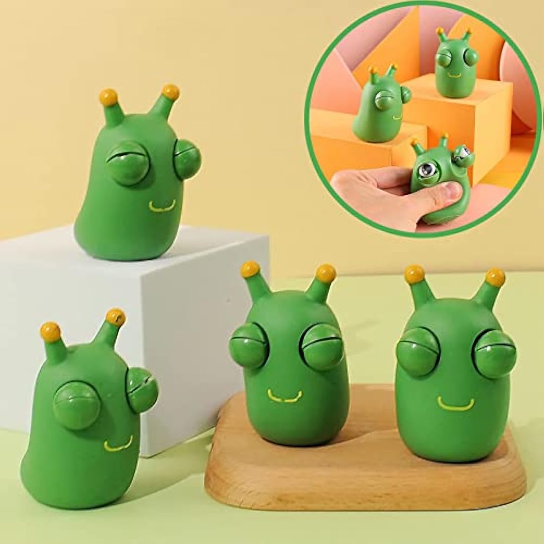 Popping Out Eyes Squishy Squeeze Worm, Funny Grass Worm Pinch Toy Stress Relief Squeeze Animals Novelty Fidget Hand Toy for Christmas Stocking Fillers, Kids & Adults Autistic Birthday Gift
