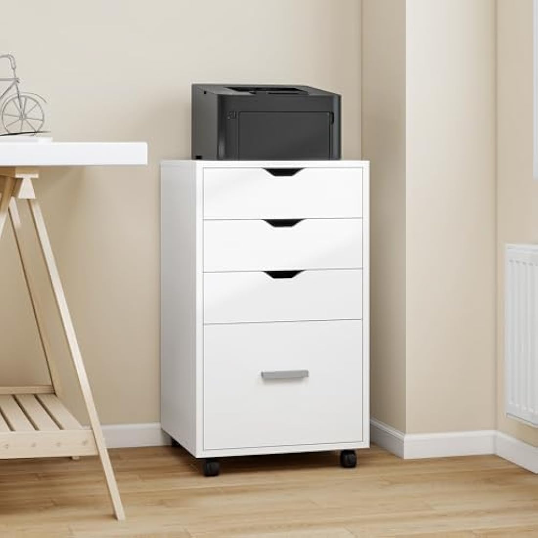 YITAHOME Mobile File Cabinet, 4-Drawer Filing Cabinet for Home & Office, Storage Cabinet With Drawers, 4 Wheels, Rolling Under Desk (White)