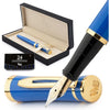 Wordsworth & Black Fountain Pen Set, 18K Gilded Fine Nib, Includes 24 Pack Ink Cartridges, Ink Refill Converter & Gift Box, Gold Finish, Calligraphy, [Imperial Blue], Perfect for Men & Women