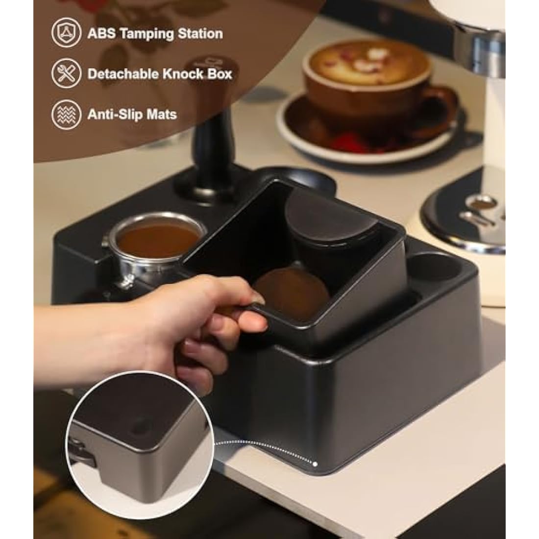 MEION Espresso Tamping Station, Detachable Espresso Knock Box and Tamp Station, 10 in 1 Espresso Organizer Fits 51, 54, 58MM Espresso Tamper, Portafilter, Distributor Puck Screen Espresso Accessories
