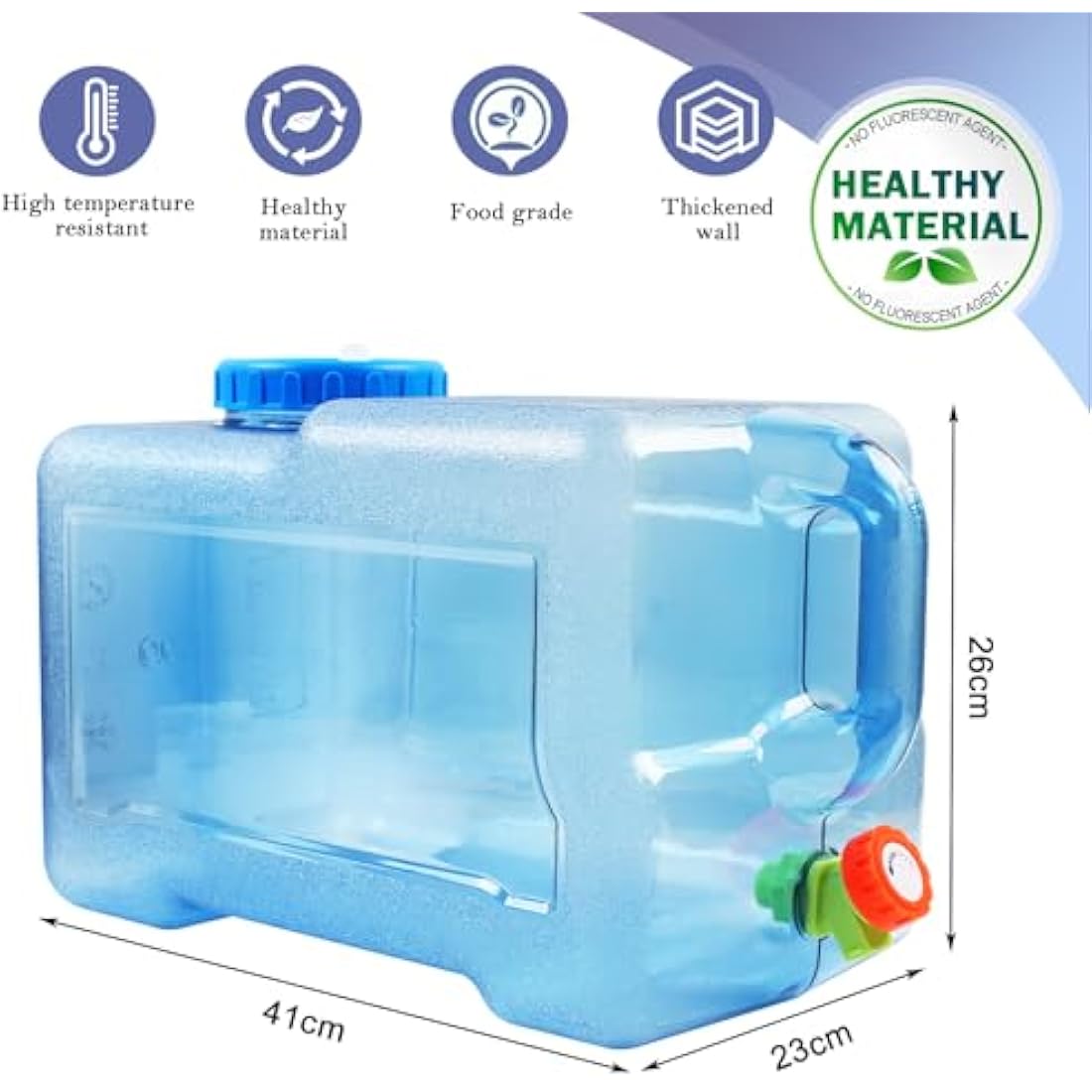 TIHOOK Water Container with Tap, Portable Camping Water Container, BPA-Free Drink Water Carrier, Easy Clean Water Tank, for Home, Camping Outdoor, Party, Van, RV, School, Emergency