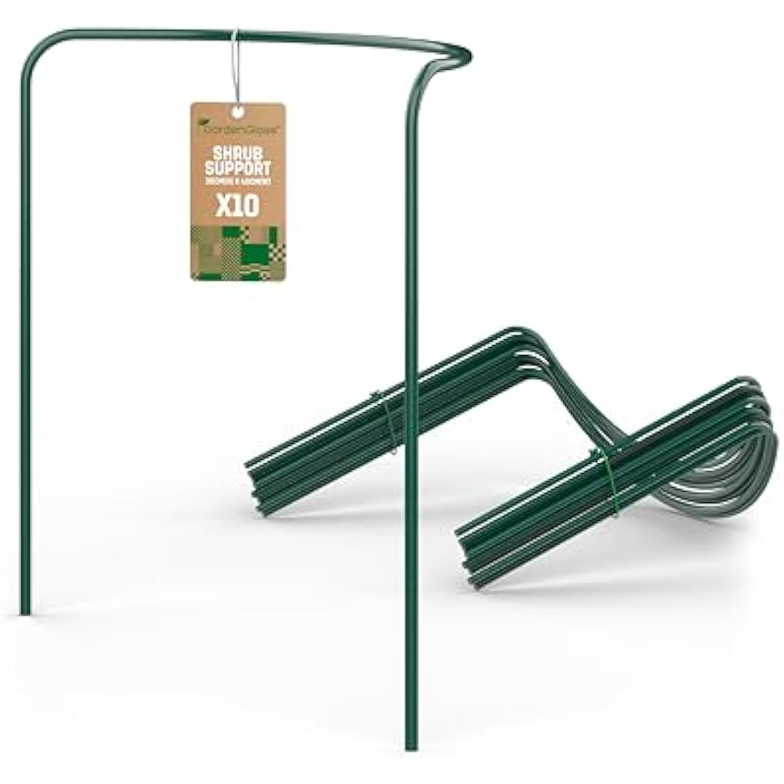 GardenGloss Shrub Supports (10 pcs) - Semicircular 35cm x 40cm - Dark Green Coated Steel Plant Support