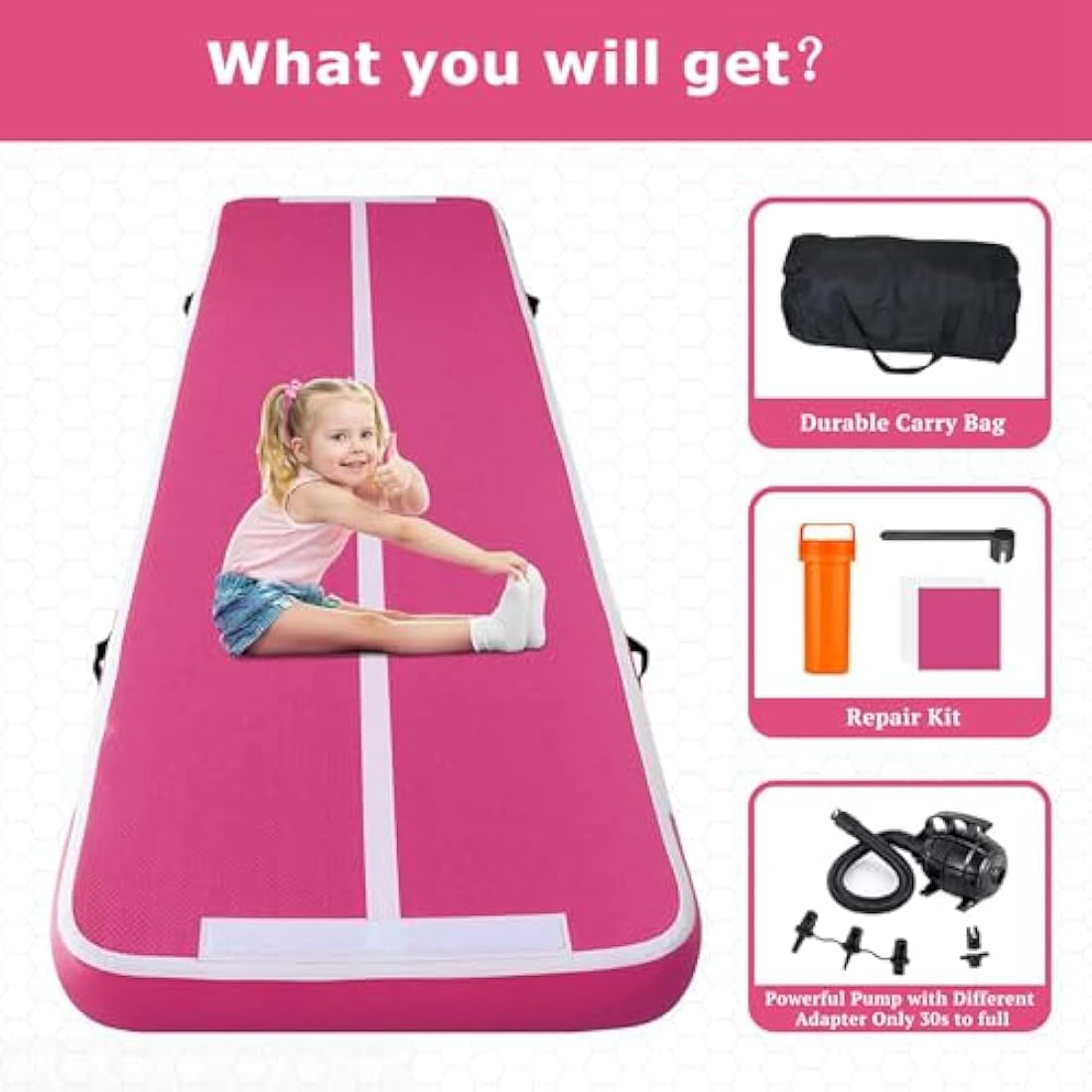 MEKETUM Air Tumble Track Gymnastic Mat Inflatable 6.6ft 10ft 13ft 16ft 4/8 Inch Thickness Gym Tumbling Floor Mats with Air Pump for Home Use/Cheerleading/Yoga/Dance/Water Fun