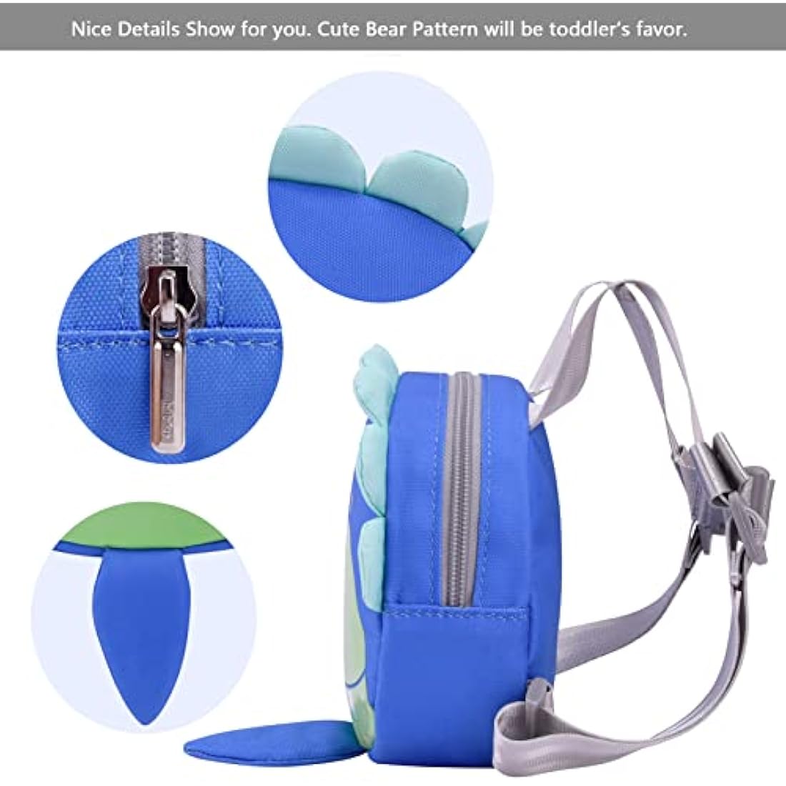 Bebamour Animal Toddler Backpack with Reins Mini Bag with Safety Leash for Children Portable Backpack Rucksack with Safety Harness for Boys and Girls, Blue Dino