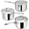 Stellar Profile Set of 3 Stainless Steel Saucepans with Lids, 20cm 18cm 16cm, Induction Ready, Oven Safe, Dishwasher Safe