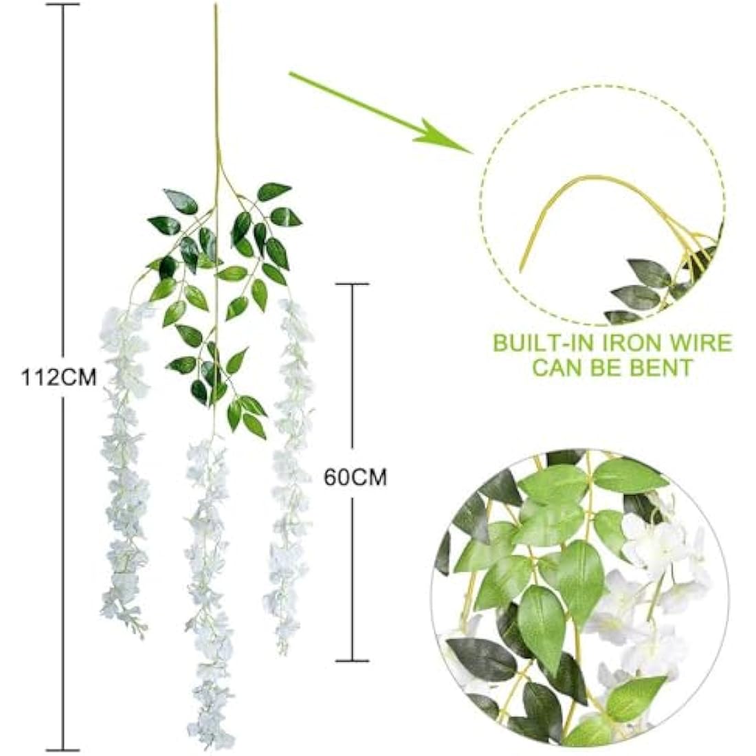 SMALUCK Artificial Wisteria Flowers Vine Fake Wisteria Garland Hanging Flowers for Wedding Garden Home Party Decorations, White