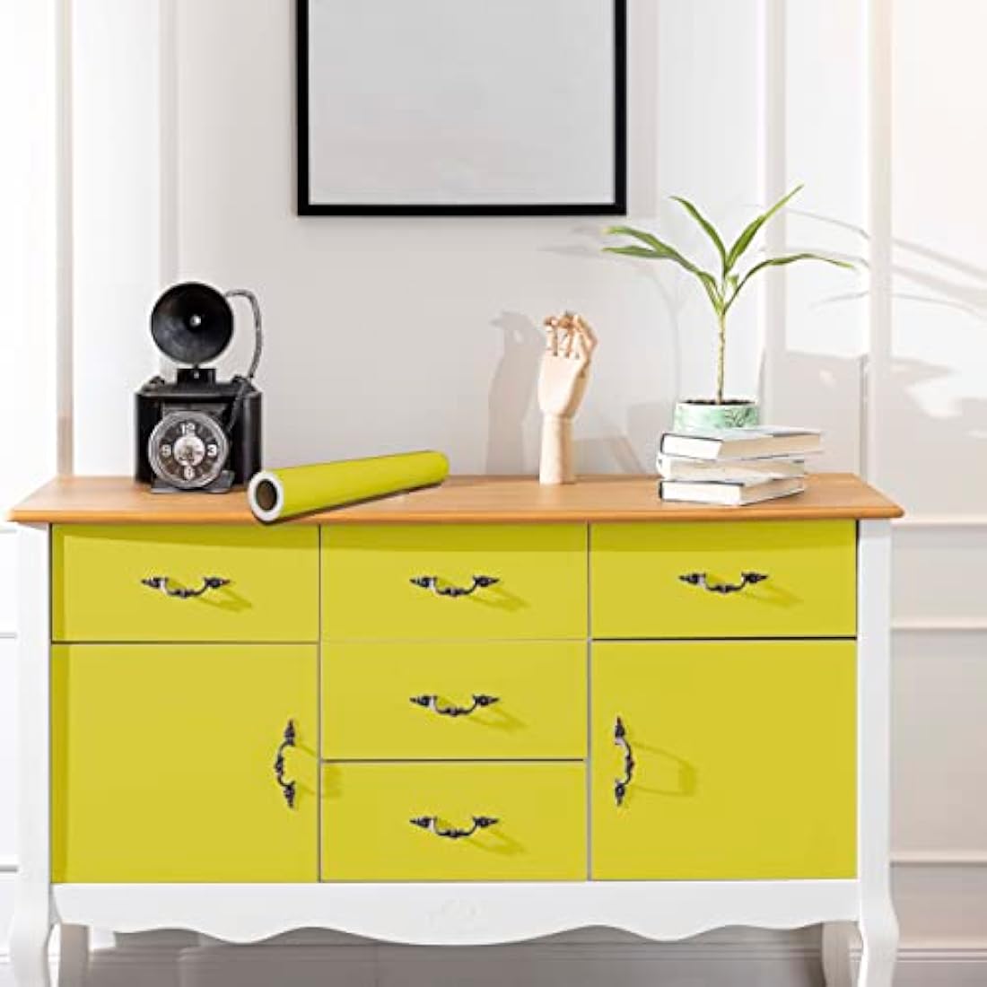 vgoltd Furniture Stickers Gloss Self Adhesive Vinyl Wrap Sticky Contact Paper Roll for Kitchen Countertop Cupboard Cabinets Wardrobe & Tabletops (Lemon Yellow, 30W x 200L cm)
