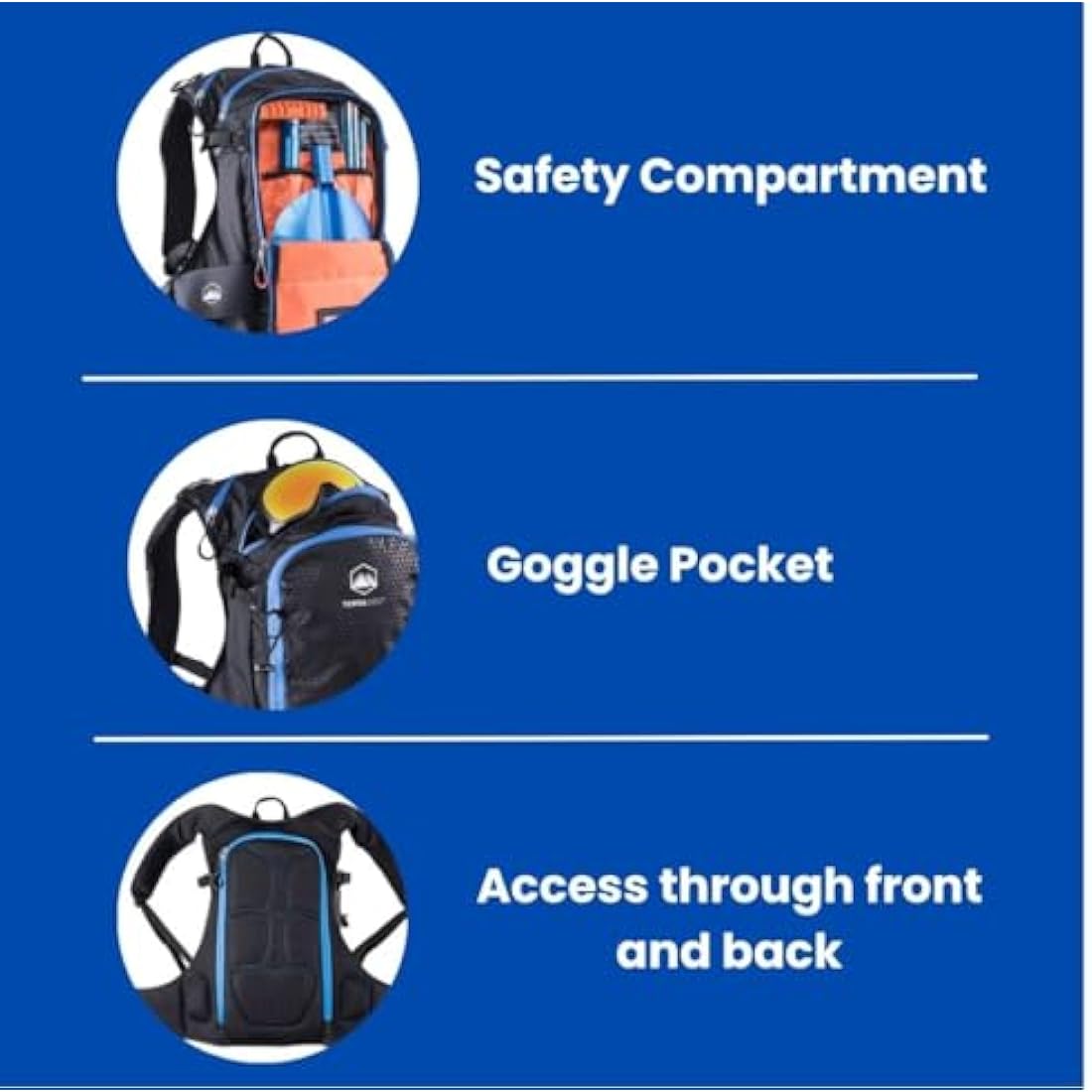 TerraWest Core Avalanche Kit,Ski Backpack Including Recco & Removable Back Protector, Hydration Bladder, Core Plus Shovel, Core 240 cm Quick Lock Probe, Backcountry Skiing, Snowboarding (Black)