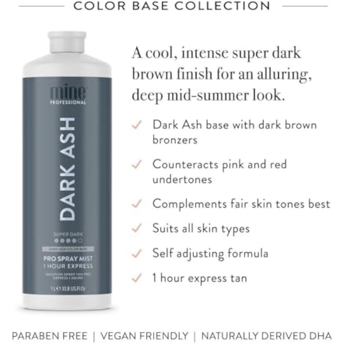 MineTan Professional Spray Tan Solution | Dark Ash - Rapid Express Fake Tanning Liquid, Fast Drying, a Cool, Super Dark Finish, Best Sunless Tanner, No Orange Tones, Salon Fomula, 33.8 Fl Oz