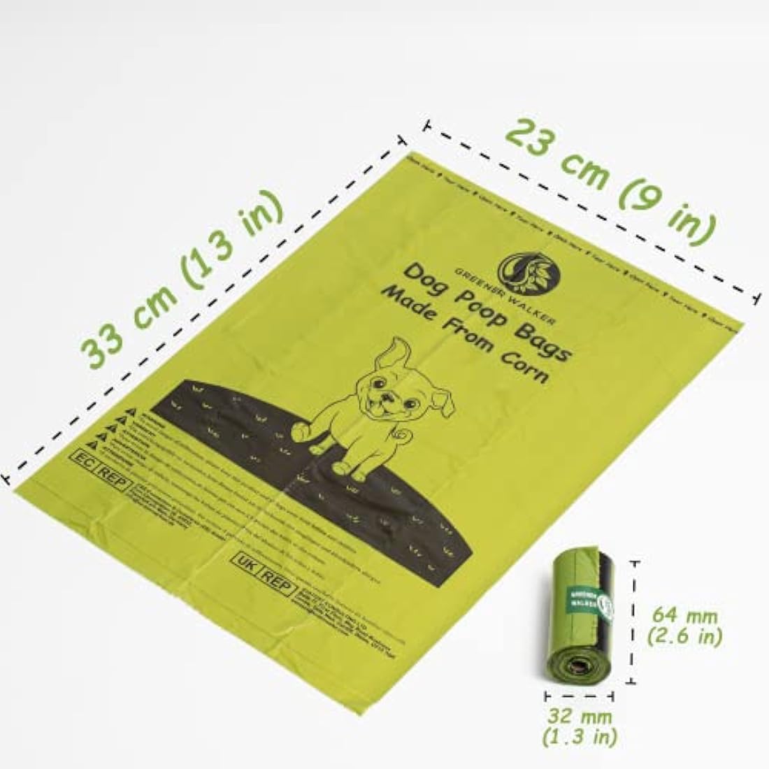 GREENER WALKER Poo Bags for Dog Waste, 540 Extra Thick Strong 100% Leak Proof Biodegradable Dog Poo Bags (Green)
