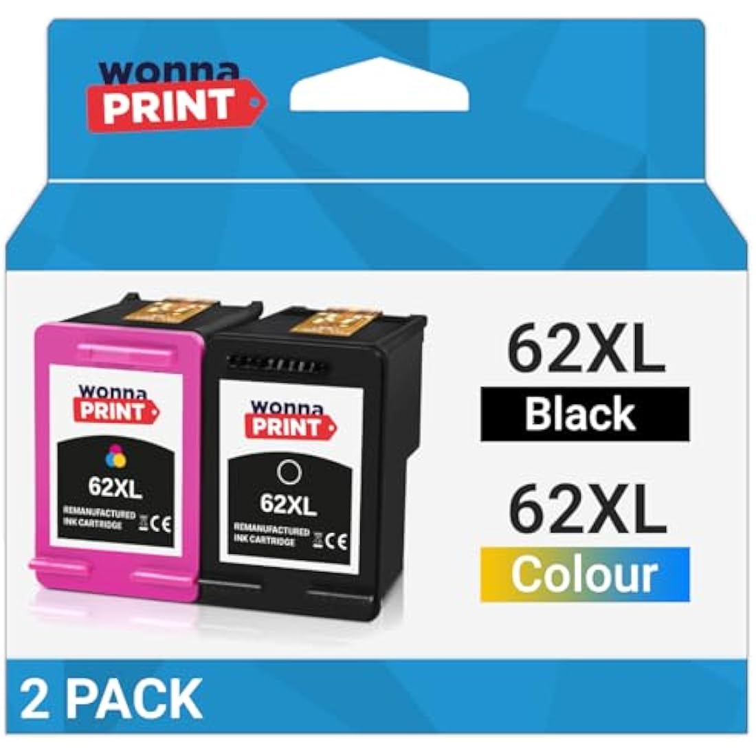 WonnaPrint 62XL Ink Cartridges Replacement for HP 62 62 XL Black and Colour for HP Envy 5540 5541 5544 5546 5644 5541 5542 5640 5646 OfficeJet 250 5740 5742