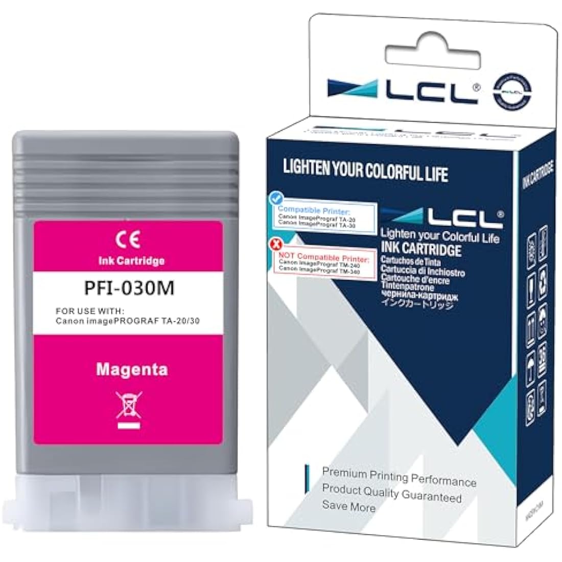 LCL Compatible Ink Cartridge PFI030 PFI-030 PFI030M PFI-030M (1Pack Magenta) Replacement for Canon ImagePrograf TA-20 ImagePrograf TA-30