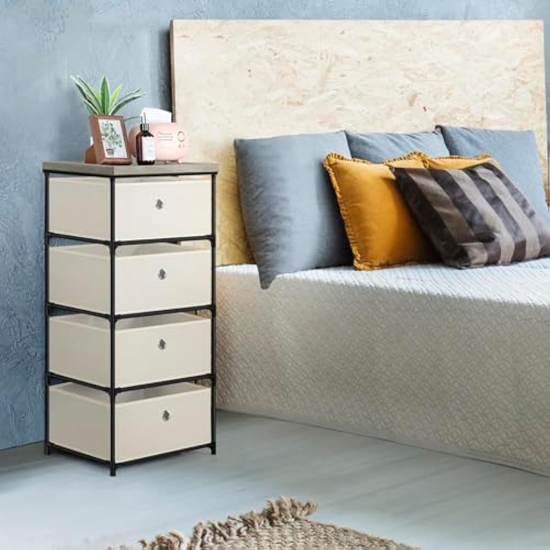 LIANTRAL 4 Tier Chest of Drawers, Metal Frame Vertical Fabric Dresser, Large Capacity Storage Organizer Unit for Bedroom, Living Room, Hallway and Closet, Off-white