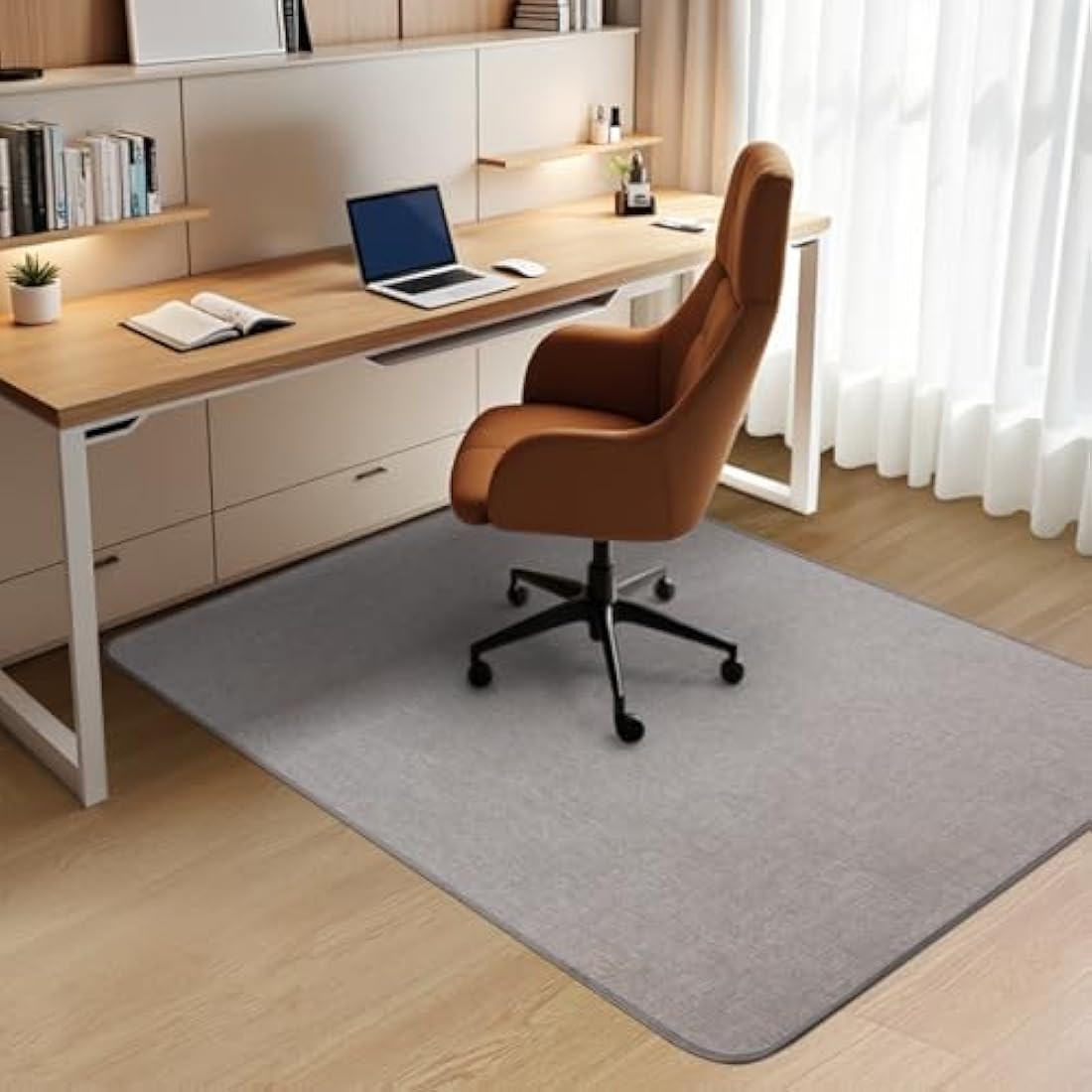 Kuyal Heavy Duty Office Chair Mat for Hardwood Floor, 36" x 48" Tri Fold Desk Chair Mat for Hard Wood, Anti-Slip Computer Chair Mat for Office Home, Light Gray