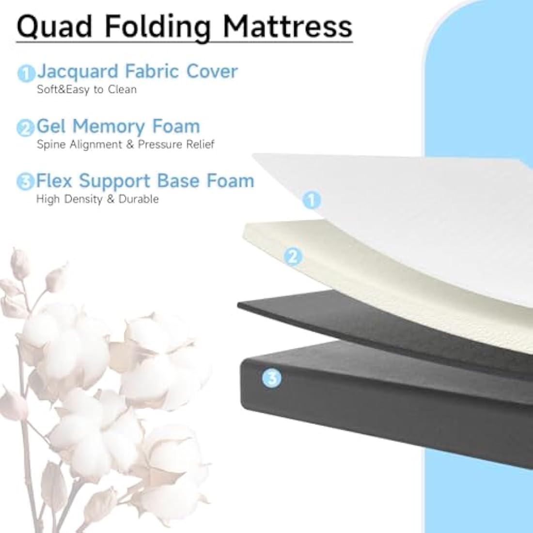 wowttrelax Folding Mattress single, 6 Inch Foldable Floor Mattress Single Memory Foam, 4 Fold Easy Storage With Washable Cover & Pressure Relief for Camping, Caravans, Travel, Guest (90x190x15cm)