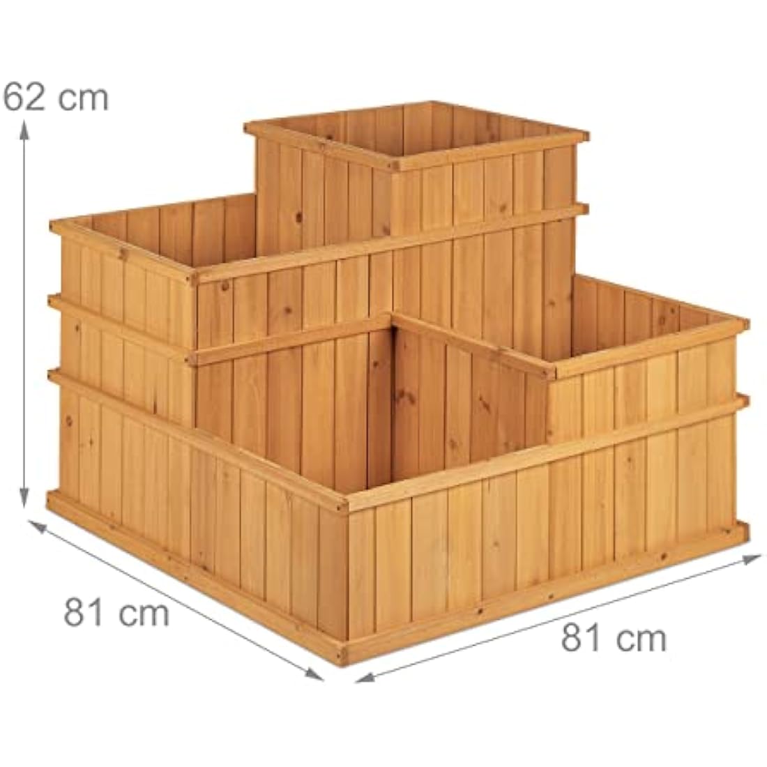 Relaxdays Raised Flowerbed, Tiered, 4 Planter Boxes, Herbs, Garden, Balcony, Terrace, Wooden, HWD: 61x81x81 cm, Natural, Wood