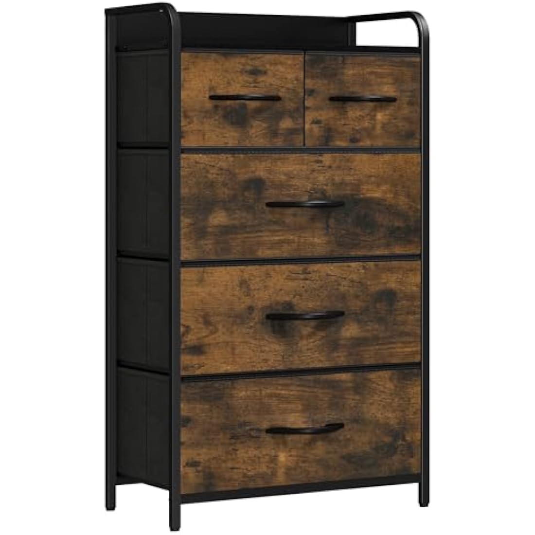YITAHOME Chest of Drawer with 5 Drawers for Bedroom Fabric Dresser Storage Drawers With Handles Metal Frame for Living Room, Hallway,Rustic Brown