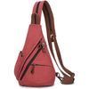 VARLIVOO Men's Sling Bag Chest Bag Women Shoulder Bags Crossbody Bag Travel Hiking Mountaineering Camping Cycling School Canvas Daypack Sling Backpack Rose Red