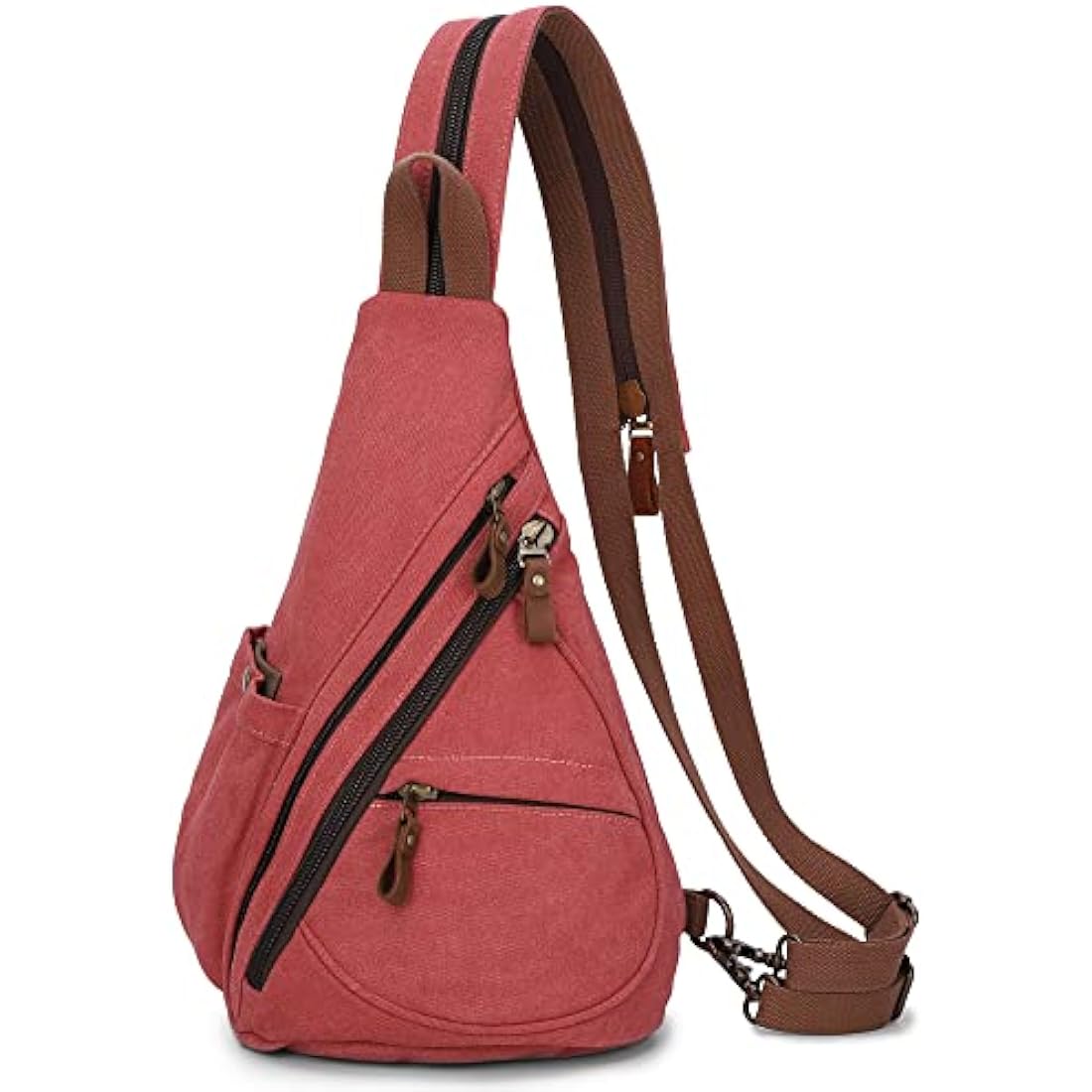 VARLIVOO Men's Sling Bag Chest Bag Women Shoulder Bags Crossbody Bag Travel Hiking Mountaineering Camping Cycling School Canvas Daypack Sling Backpack Rose Red