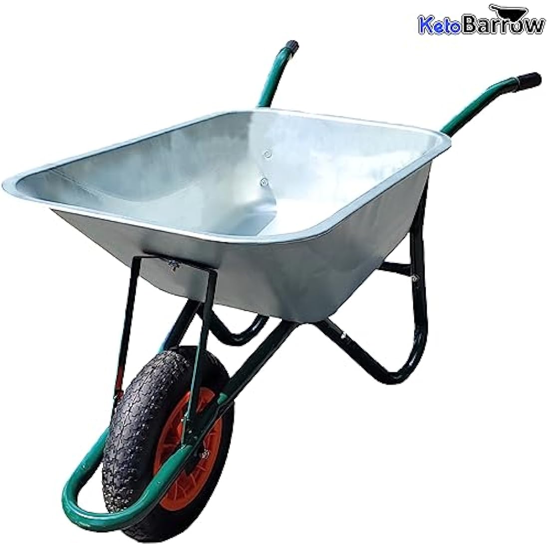 Metal Wheelbarrow - Galvanised with Pneumatic Tyre Professional Garden Wheelbarrow - 100 Litre