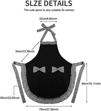 2 Pcs Women Cute Apron, Ladies Black Aprons With 2 Pockets, Waterproof Kitchen Aprons for Women, Chef Apron for Cooking Baking Gardening, Premium Aprons As Gifts for Mom Wife Girlfriend Grandma