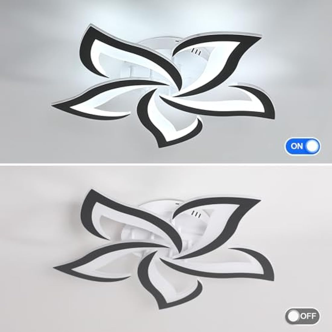 Dorlink LED Ceiling Light, 60W 5400LM Modern Design Ceiling Lighting, 5 Lights Living Room Ceiling Light Acrylic Black Flower Fittings Ceilings for Bedroom, Kitchen, Dining Room 6500K Cool White