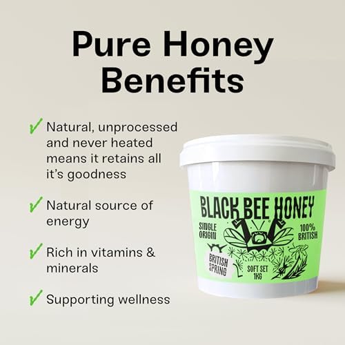 Black Bee Honey - Pure Spring British Soft Set Honey, Creamy with a Light Sweetness, Unprocessed, Single Source from Hive to Jar, Never Blended - Delicious on Toast, Soothing in Drinks, 1Kg Tub