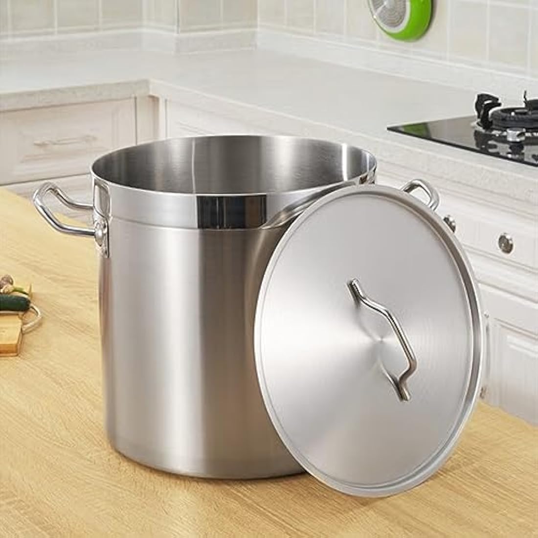 MOOTACO Stainless Steel Stock Pot with Fitted Cover,Tri-Ply Composite Bottom, Silver (17-50L) (25 Litre with Lid)