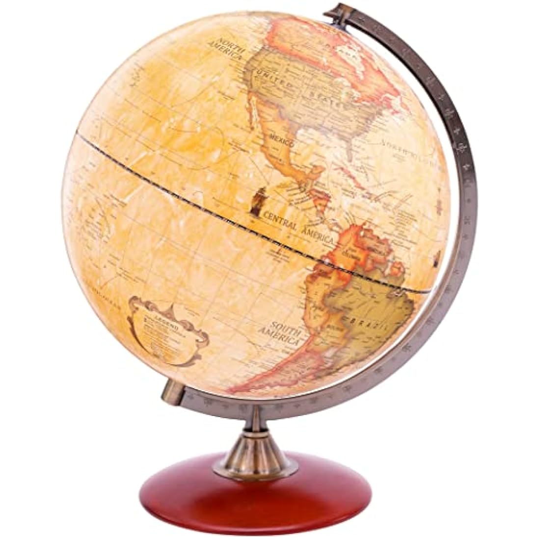 EXERZ 30cm Antique Globe With A Wood Base - World Globe Rotating Vintage Colour Modern Map -Decorative 30cm Diametre Large