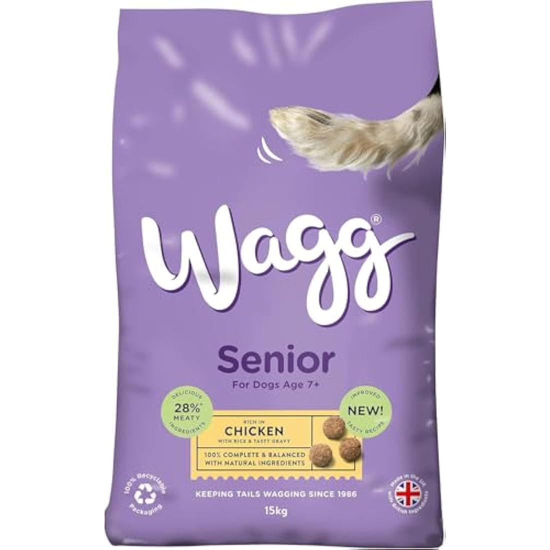 Wagg Senior Complete Dry Dog Food Chicken & Rice 15kg - 28% Meaty Ingredients