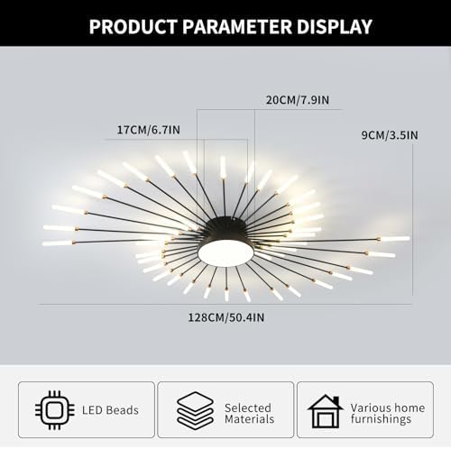 Modern LED Ceiling Light,42+1 Heads Semi Flush Mount Black Chandeliers Ceiling Lighting for Bedroom Living Room Kitchen Dining Room Restaurant