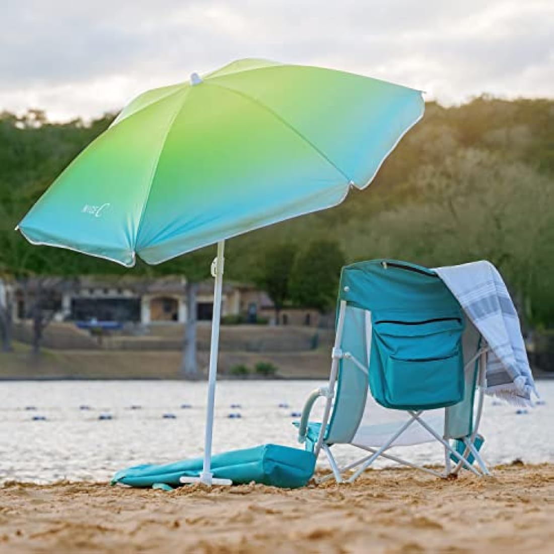 Nice C Beach Chair, Camping chair, Beach Chairs for Adults, with UPF 50 Umbrella and Cooler Bag, High Back, Cup Holder,Carry Bag,Heavy Duty, Outdoor(2 pack blue)