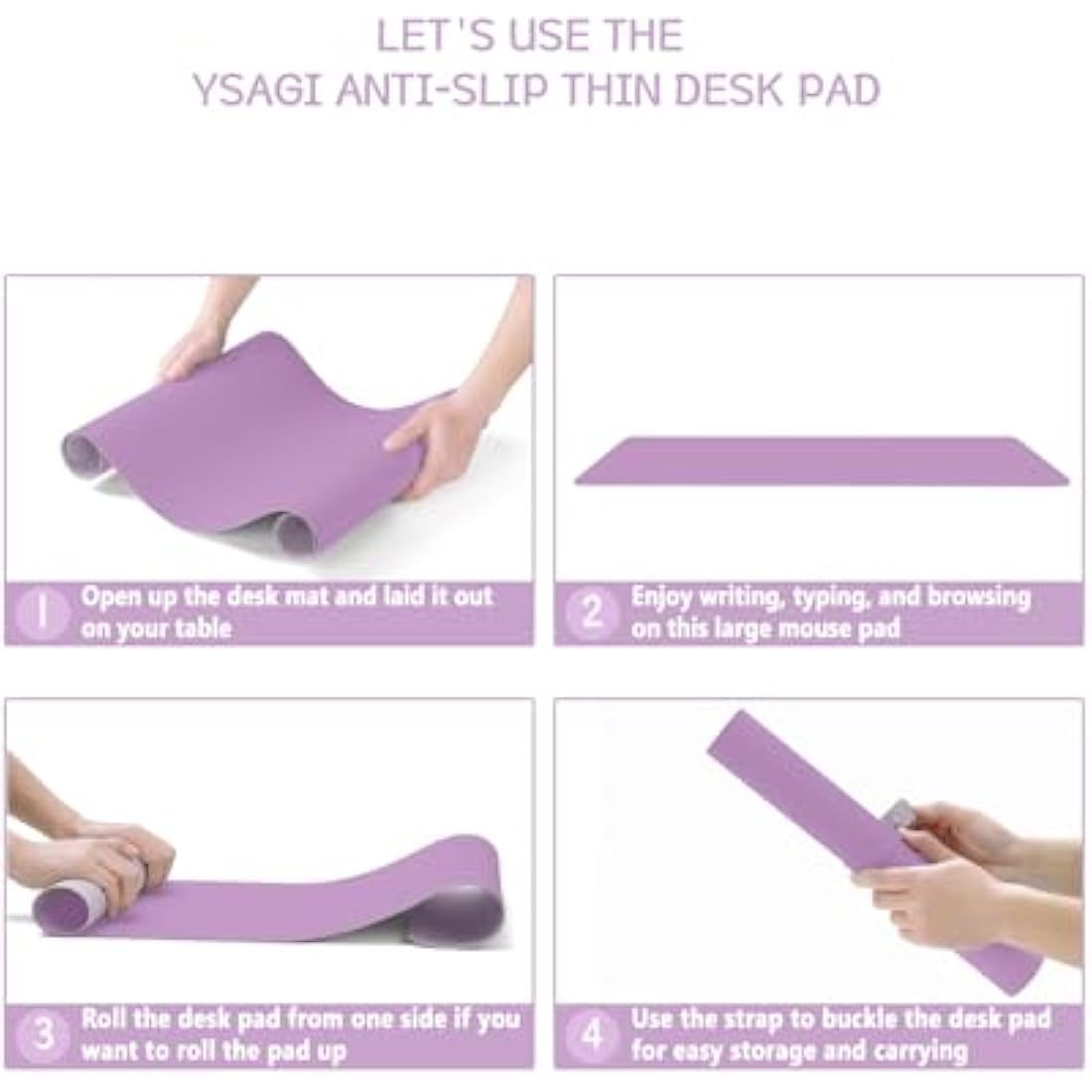 YSAGi Non-Slip Desk Pad, Waterproof PVC Leather Desk Table Protector, Ultra Thin Large Mouse Pad, Easy Clean Laptop Desk Writing Mat for Office Work/Home/Decor (80 x 40 cm, Purple)